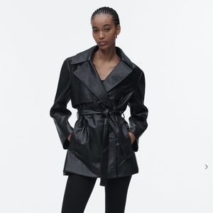 Zara FAUX LEATHER SHORT TRENCH COAT
